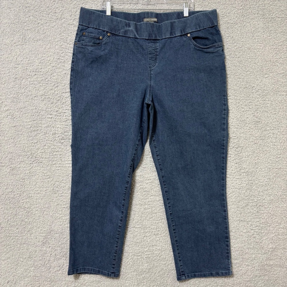 Pull On Straight Leg Jeans Stretch Denim Elastic Waist Comfort Casual 24W Petite